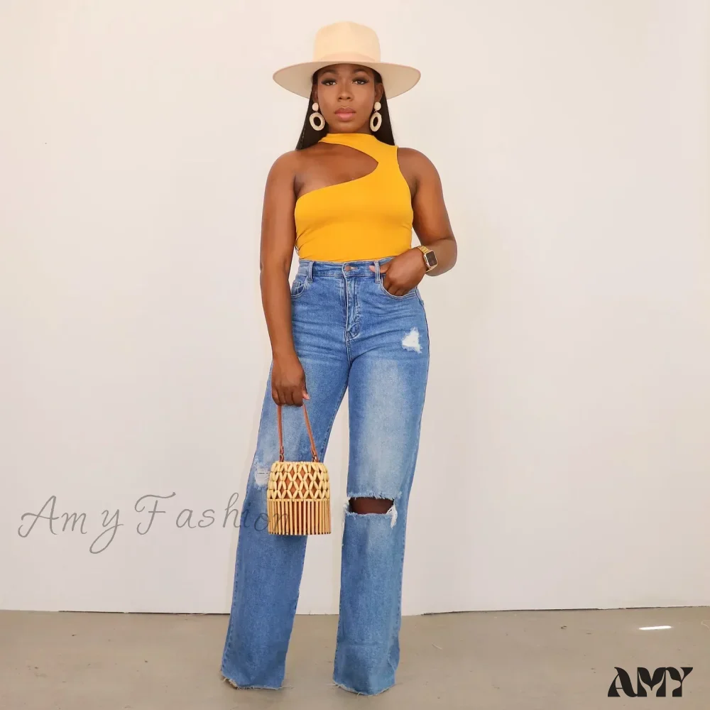 Amy Fashion - Casual High Waist Wide Leg Pants Loose Fashion Women's Street Ripped Plus Size Mom Denim Trousers 2024 Ladies Pants Jean - Image 4