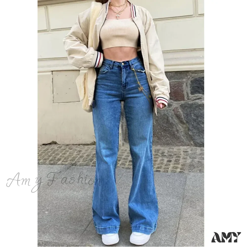 Amy Fashion - Casual Women's Flare High Waisted for Woman Streetwear Flared Denim 2024 Spring Summer Jean - Image 6