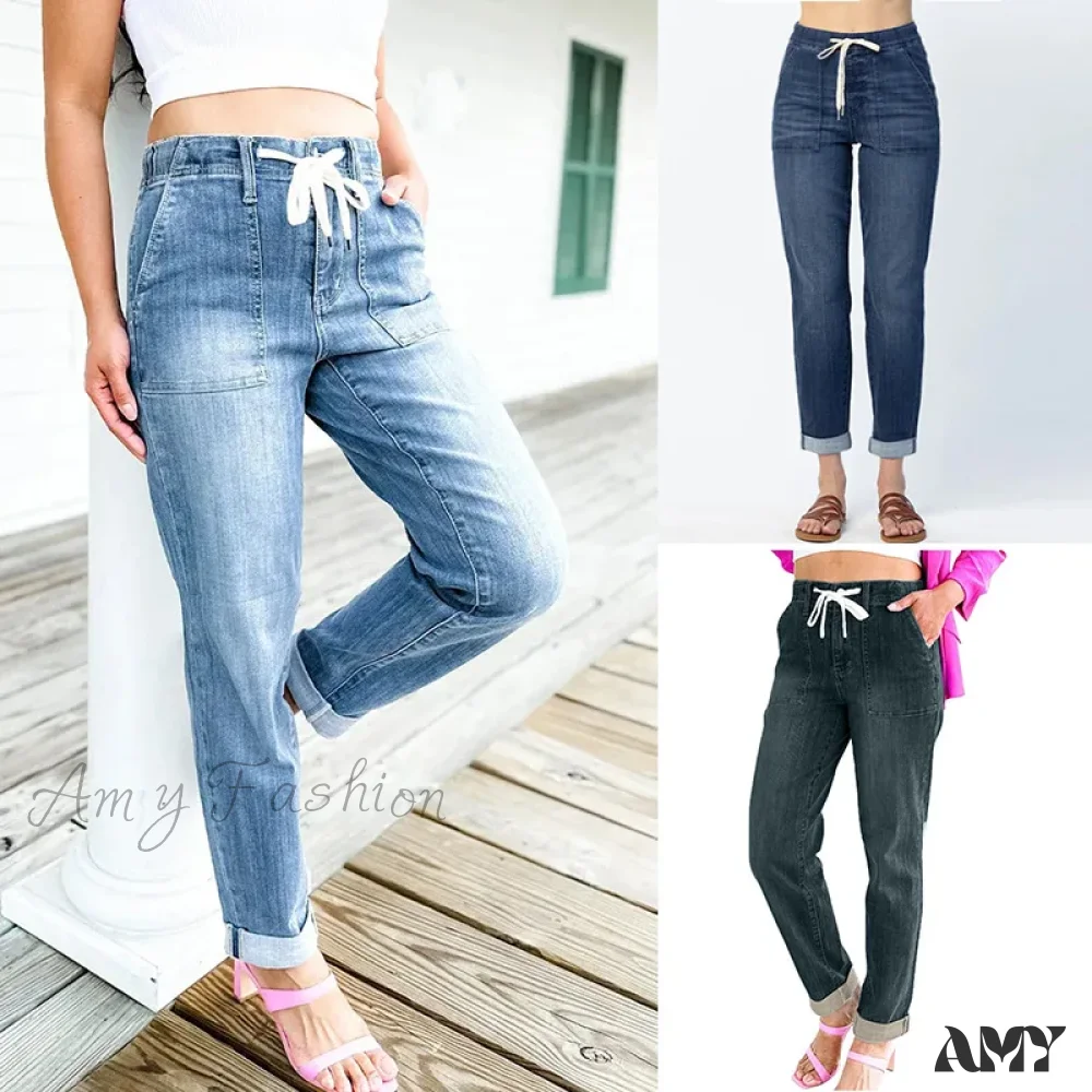 Amy Fashion - Elastic Skinny Pencil Casual Denim Drawstring High Waist Women's Fashionable Jean - Image 2