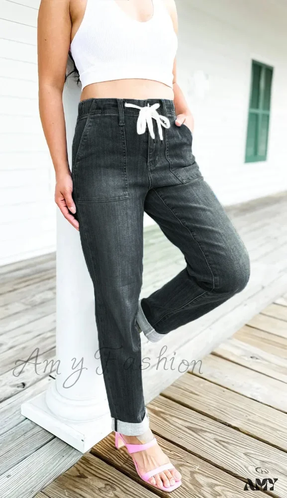 Amy Fashion - Elastic Skinny Pencil Casual Denim Drawstring High Waist Women's Fashionable Jean - Image 3