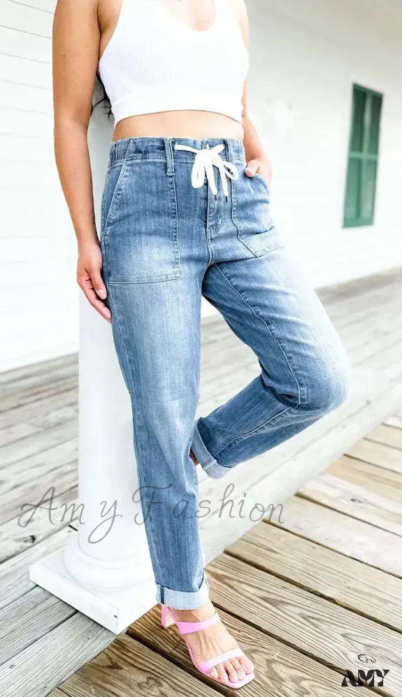 Amy Fashion - Elastic Skinny Pencil Casual Denim Drawstring High Waist Women's Fashionable Jean - Image 4