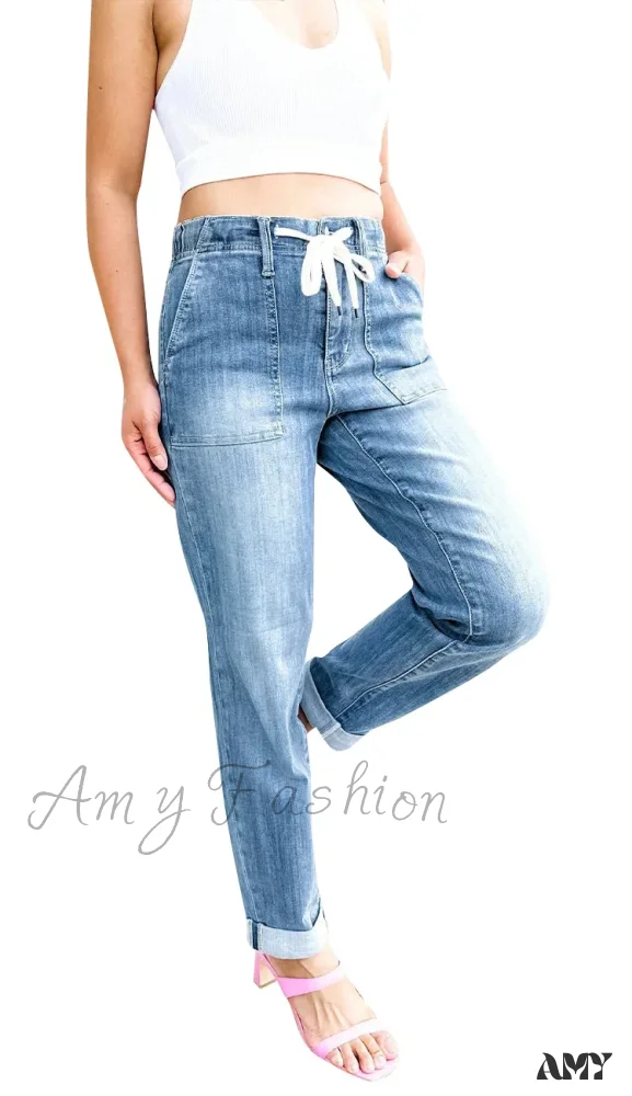 Amy Fashion - Elastic Skinny Pencil Casual Denim Drawstring High Waist Women's Fashionable Jean - Image 5