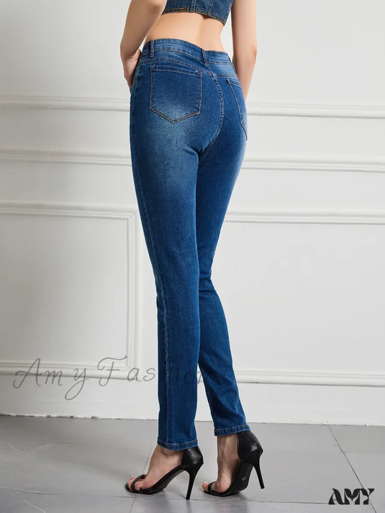 Amy Fashion - Elastic Slim High Waist Small Feet Casual Autumn Winter Jean - Image 3