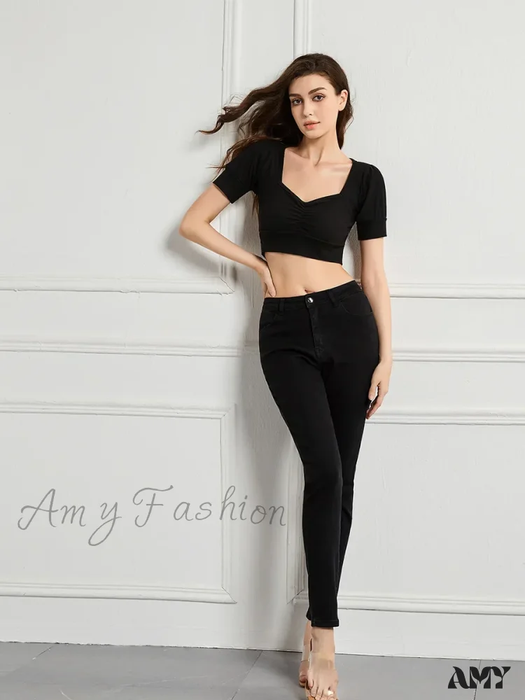 Amy Fashion - Elastic Slim High Waist Small Feet Casual Autumn Winter Jean - Image 4