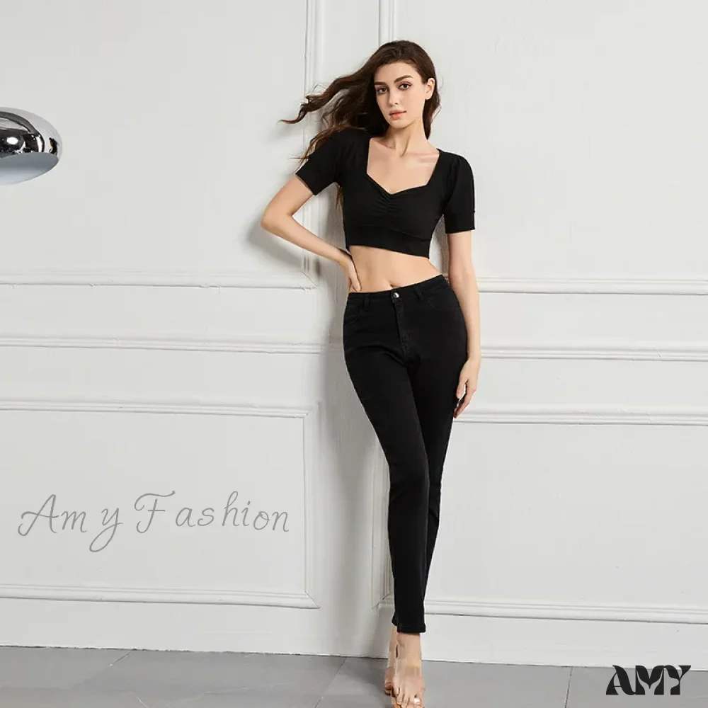 Amy Fashion - Elastic Slim High Waist Small Feet Casual Autumn Winter Jean - Image 7