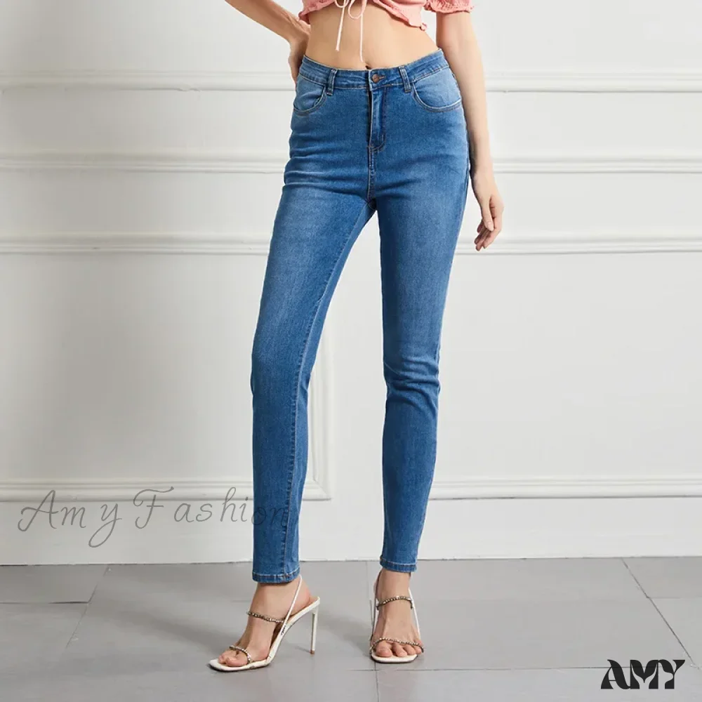 Amy Fashion - Elastic Slim High Waist Small Feet Casual Autumn Winter Jean - Image 9