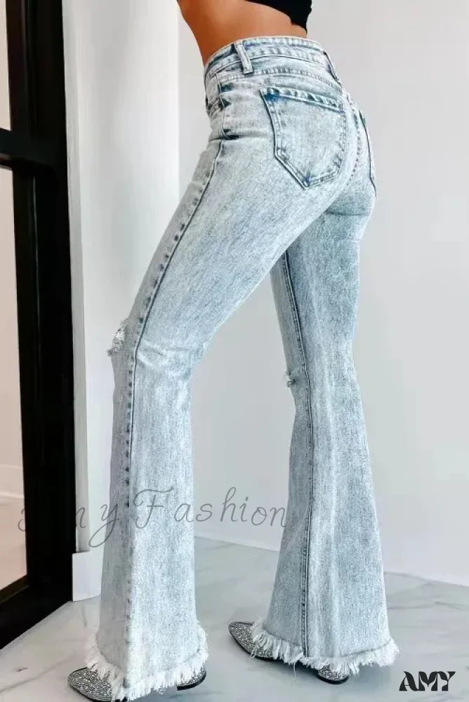 Amy Fashion - Fall Blue Ripped High Waisted Casual Baggy Denim Street Fashionable Jean - Image 2