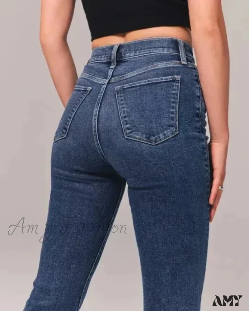 Amy Fashion - Flare Vintage Ladies Fashion Stretch Pocket Plus Size Wide Denim Jean - Image 3