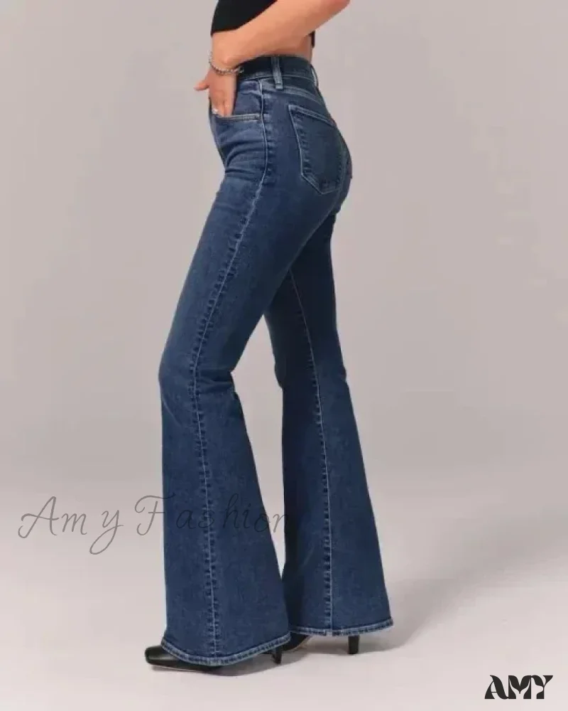 Amy Fashion - Flare Vintage Ladies Fashion Stretch Pocket Plus Size Wide Denim Jean - Image 7