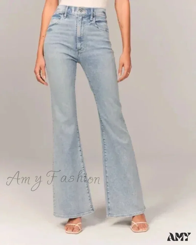 Amy Fashion - Flare Vintage Ladies Fashion Stretch Pocket Plus Size Wide Denim Jean - Image 8
