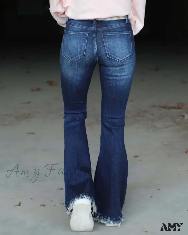 Amy Fashion - High Waist Flare Women's Pocket Casual Boot-cut Trouser Straight Slim-fit Flared Jean - Image 5
