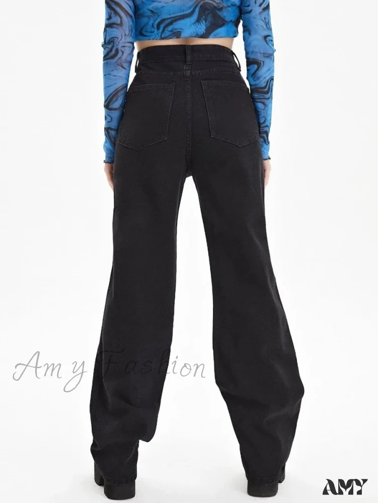 Amy Fashion - New Butterfly Print Ripped High Waist Loose Straight Cotton Streetwear Jean - Image 2