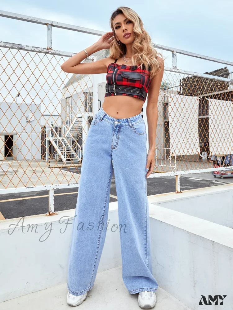 Amy Fashion - Retro Wide Loose Slimming High Street Straight Denim Jean - Image 4