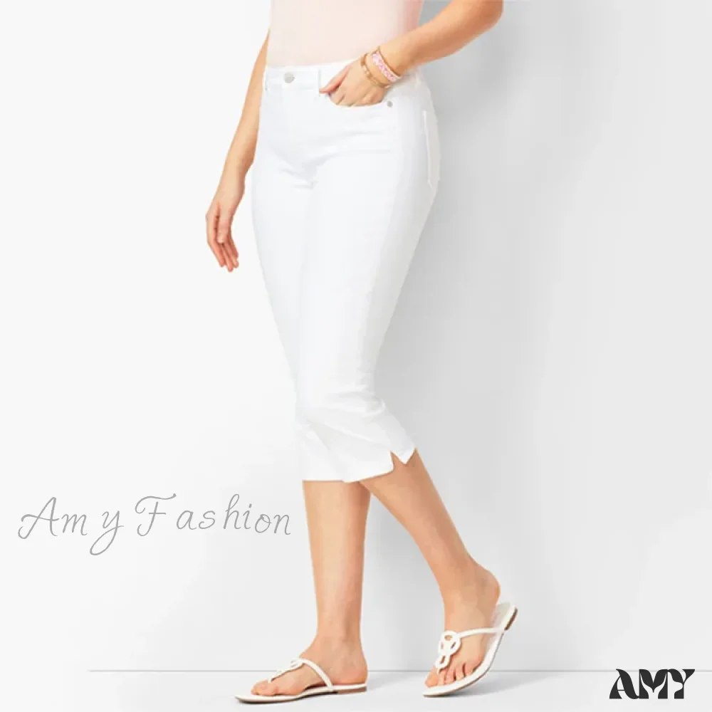 Amy Fashion - Skinny Knee Length Woman's Cropped Trousers Women Elastic High Waist Mom Oversize Blue Denim Pants Ladies Jean - Image 2