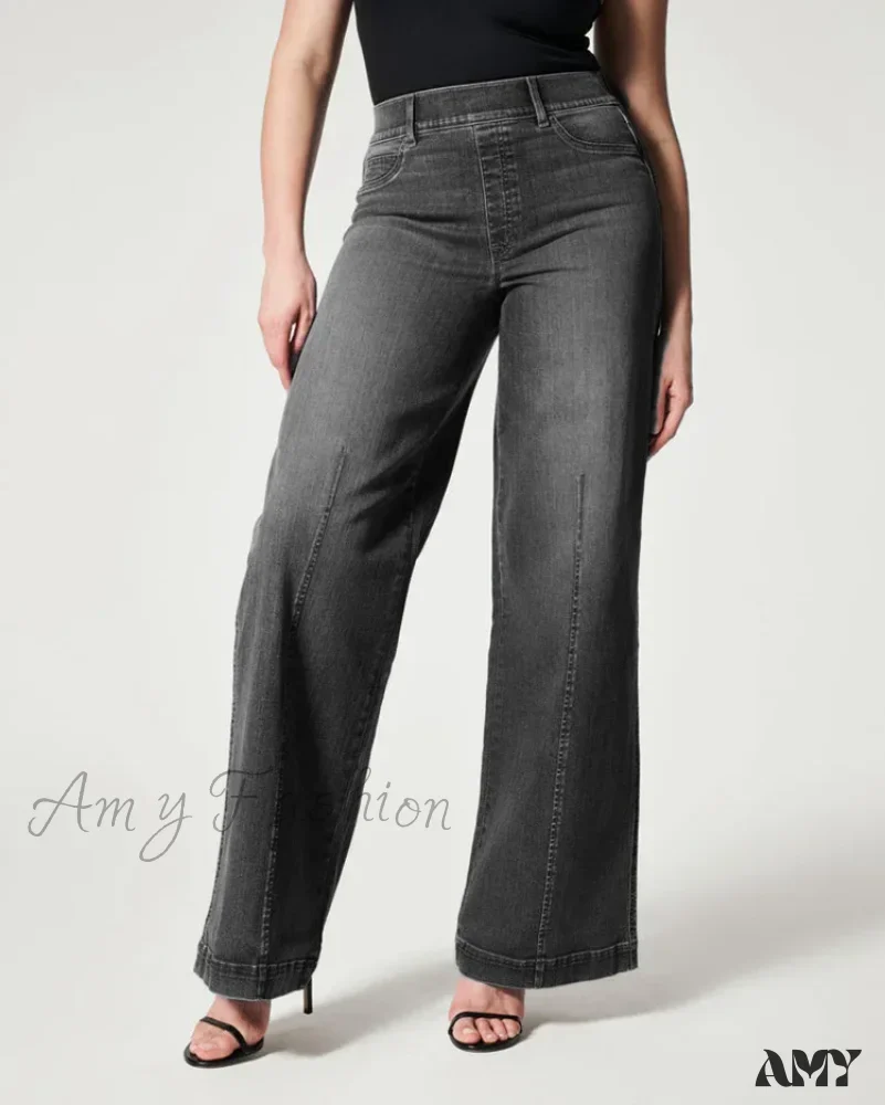 Amy Fashion - Straight Leg Stretch Fit High Waist Wide Indigo Lounge Stylish Jean - Image 3
