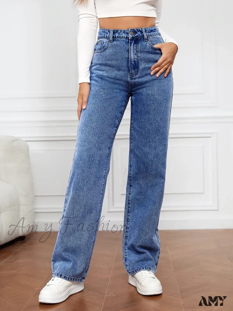 Amy Fashion - Stretch Straight-Leg Denim Trousers Women Loose Straight Washed Denim Pants Fashion Pants 2024 Fall Winter new Jean - Image 2