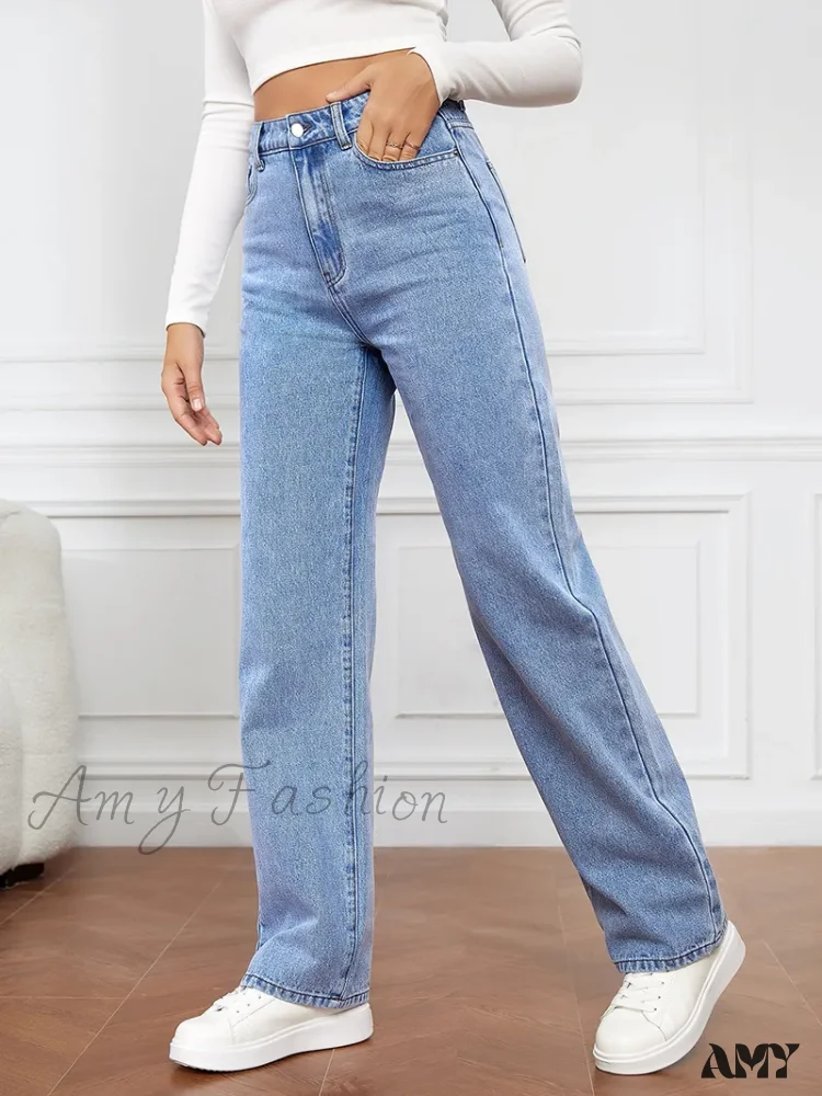 Amy Fashion - Stretch Straight-Leg Denim Trousers Women Loose Straight Washed Denim Pants Fashion Pants 2024 Fall Winter new Jean - Image 4