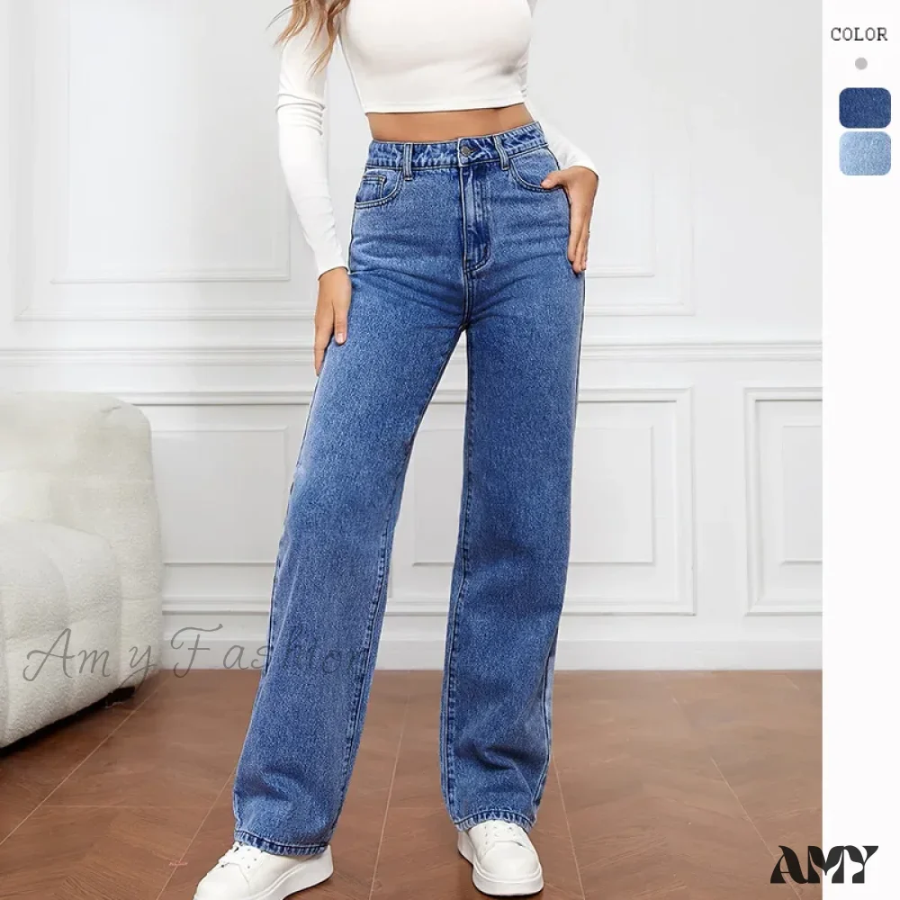 Amy Fashion - Stretch Straight-Leg Denim Trousers Women Loose Straight Washed Denim Pants Fashion Pants 2024 Fall Winter new Jean - Image 5