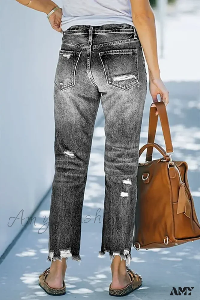 Amy Fashion - Trendy Casual Blue High Waist Streetwear Ripped Fashion Denim Jean - Image 5