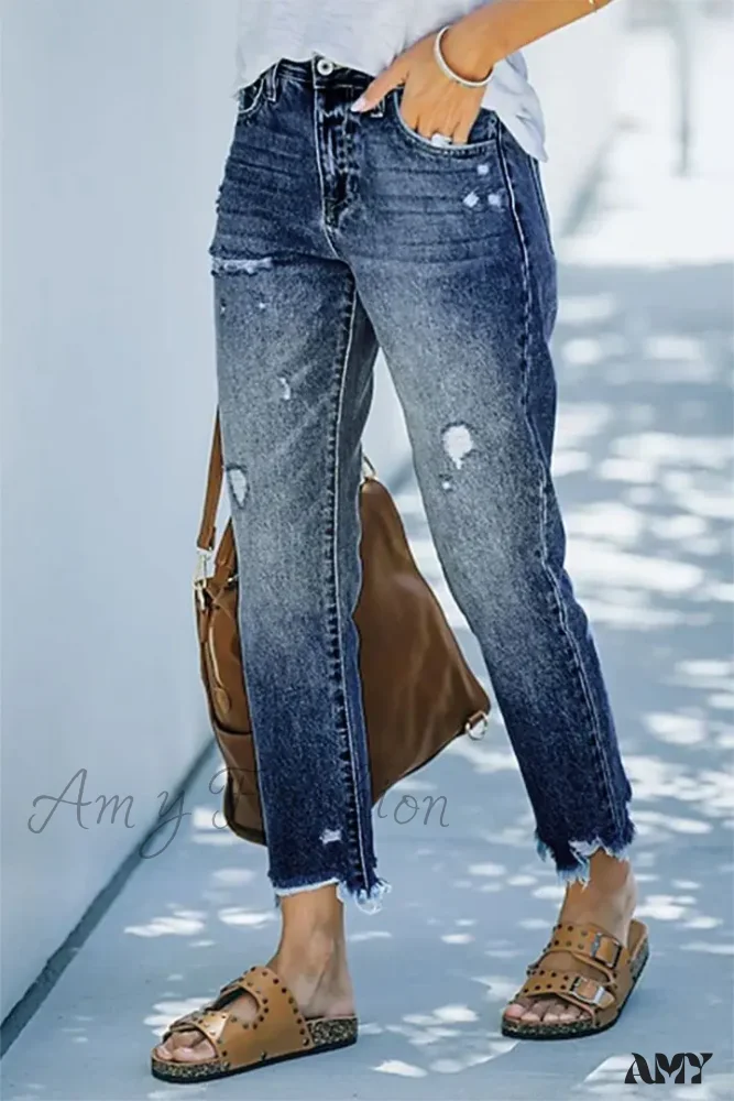 Amy Fashion - Trendy Casual Blue High Waist Streetwear Ripped Fashion Denim Jean - Image 6