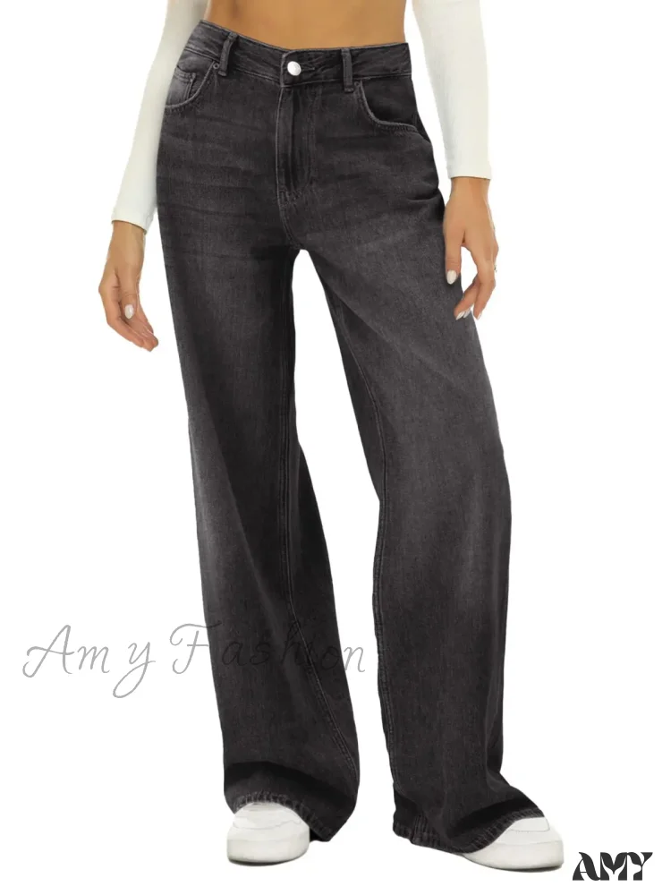 Amy Fashion - Vintage High Waist Wide Leg Blue Baggy Streetwear Harajuku Straight Fashionable Casual Elegant Stylish Jean - Image 3