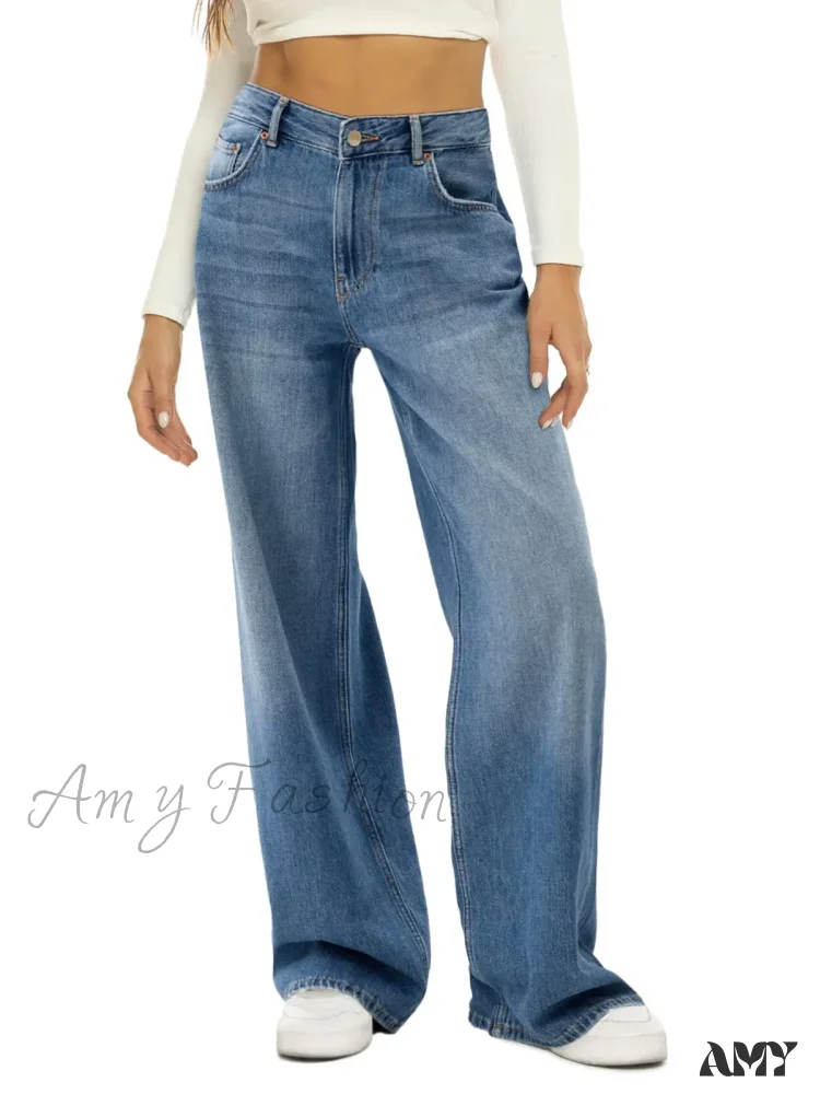 Amy Fashion - Vintage High Waist Wide Leg Blue Baggy Streetwear Harajuku Straight Fashionable Casual Elegant Stylish Jean - Image 5