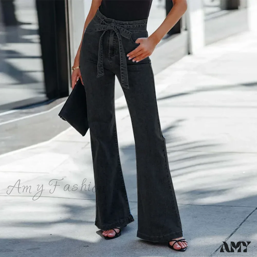 Amy Fashion - Wide Leg Flare Full Length Slim Skinny High Waist Vintage Fashionable Denim Jean - Image 7