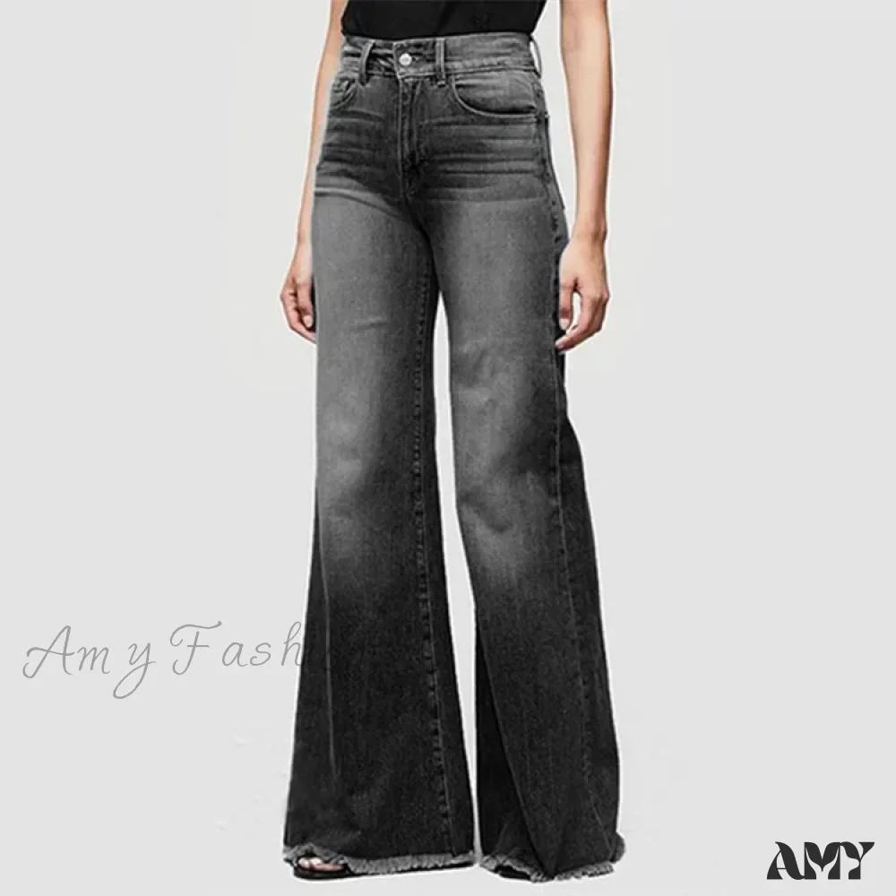 Amy Fashion - Flare Women High Waist Slim Vintage Fashion Streetwear Stretch Casual Full Length Loose Wide Leg Jean - Image 5