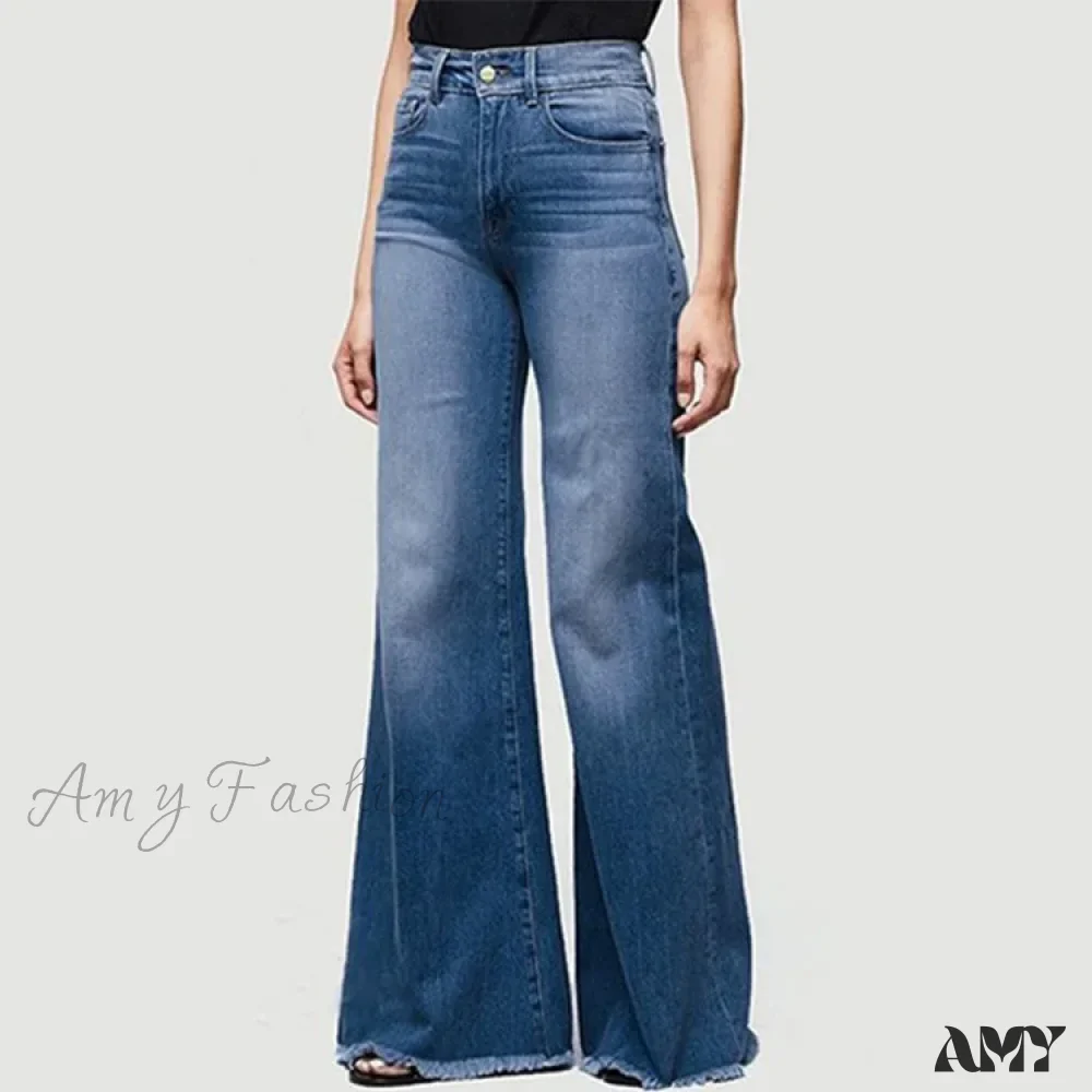 Amy Fashion - Flare Women High Waist Slim Vintage Fashion Streetwear Stretch Casual Full Length Loose Wide Leg Jean - Image 6