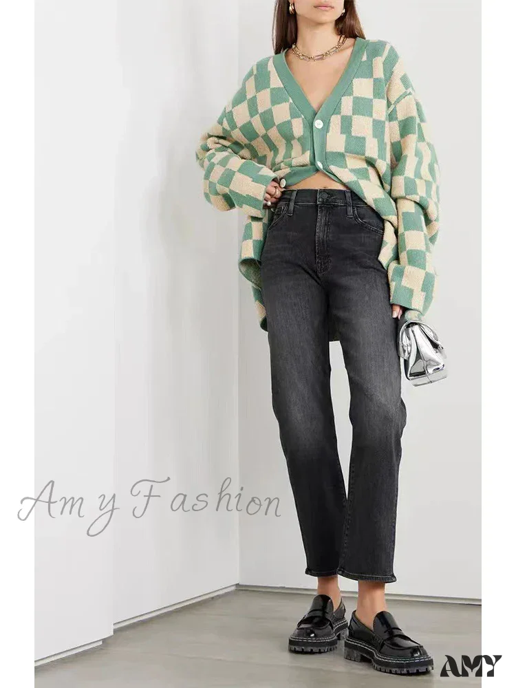 Amy Fashion - High Quality MO Zipper Women's Straight High Waist Fashion Female Ankle-length Denim 2024 Fall Winter Jean - Image 5