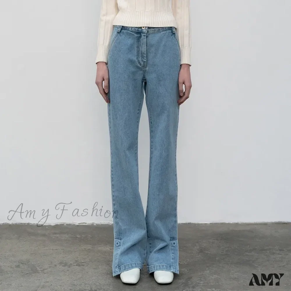 Amy Fashion - High Quality Women Spring and Autumn All-match Side Slit Straight High Waist Bootcut Jean - Image 2