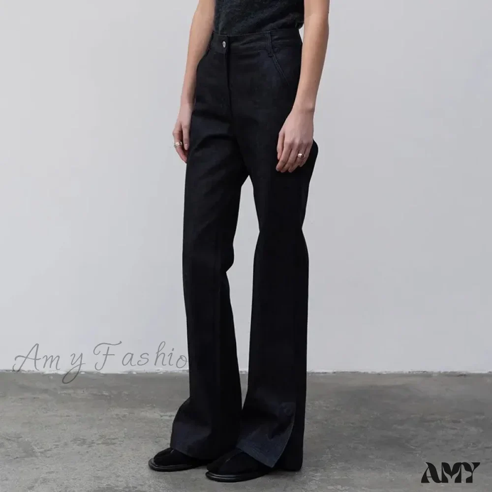 Amy Fashion - High Quality Women Spring and Autumn All-match Side Slit Straight High Waist Bootcut Jean - Image 4