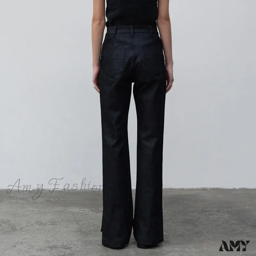 Amy Fashion - High Quality Women Spring and Autumn All-match Side Slit Straight High Waist Bootcut Jean - Image 5
