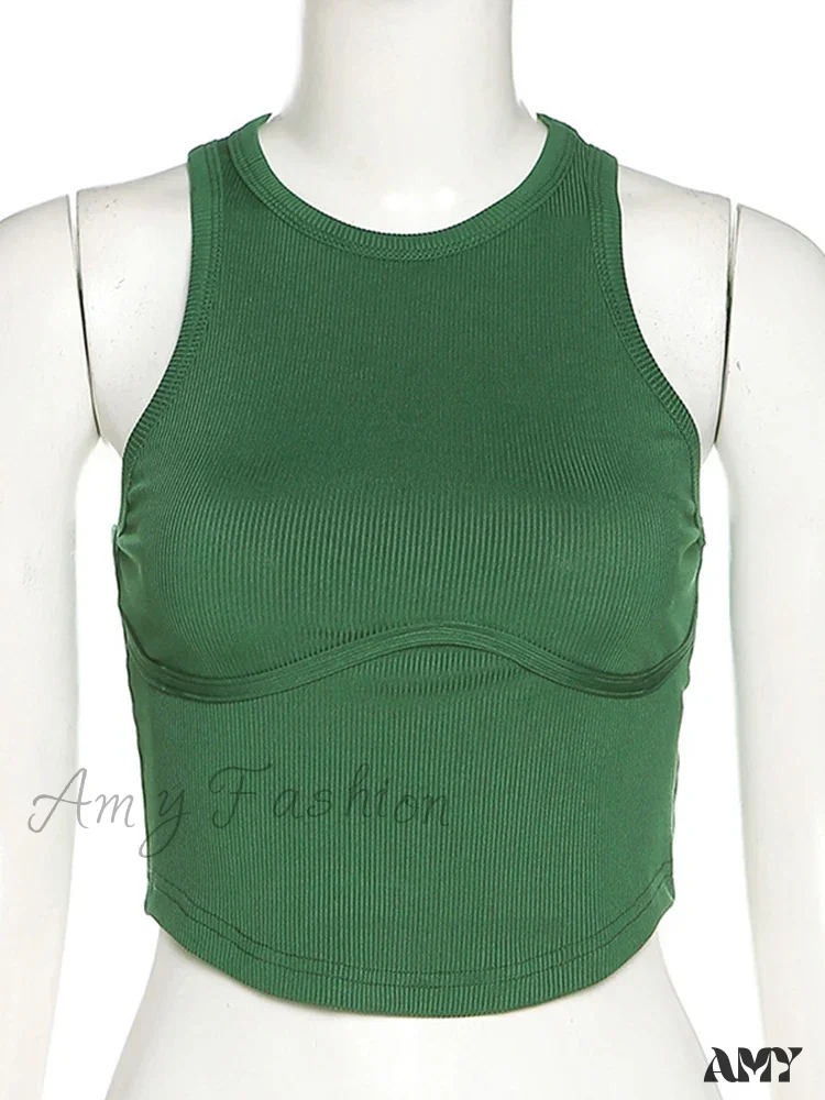 AMY FASHION - Ribbed Solid Skinny Sleeveless Body-Shaping Streetwear Crop Top - Image 5