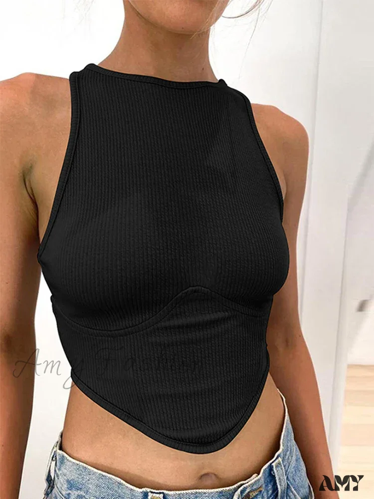 AMY FASHION - Ribbed Solid Skinny Sleeveless Body-Shaping Streetwear Crop Top - Image 7