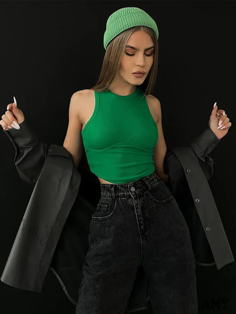 AMY FASHION - Ribbed Solid Skinny Sleeveless Body-Shaping Streetwear Crop Top - Image 9