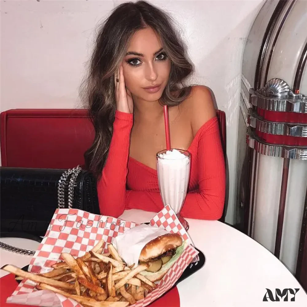 AMY FASHION - Sexy Club Fashion Off Shoulder Solid Color Autumn Crop Top - Image 5