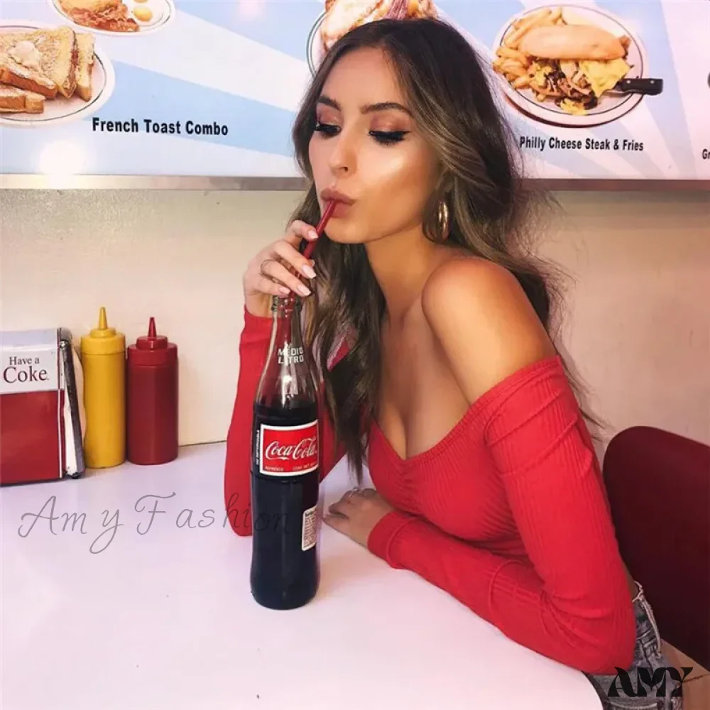 AMY FASHION - Sexy Club Fashion Off Shoulder Solid Color Autumn Crop Top - Image 6