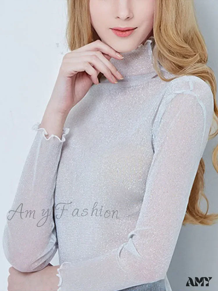 AMY FASHION - Sexy Mesh Long Sleeve Transparent See Through Femme Crop Top - Image 11
