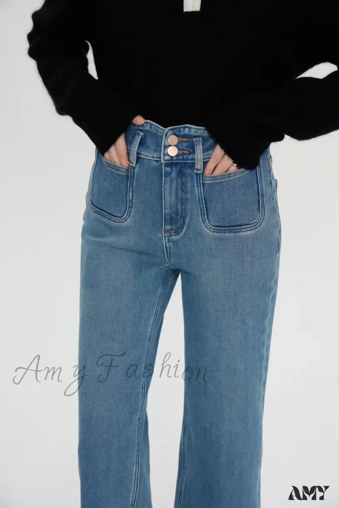 Amy Fashion - Spring Fall New High-waisted Wide-leg High Quality Long Baggy Y2K Jean