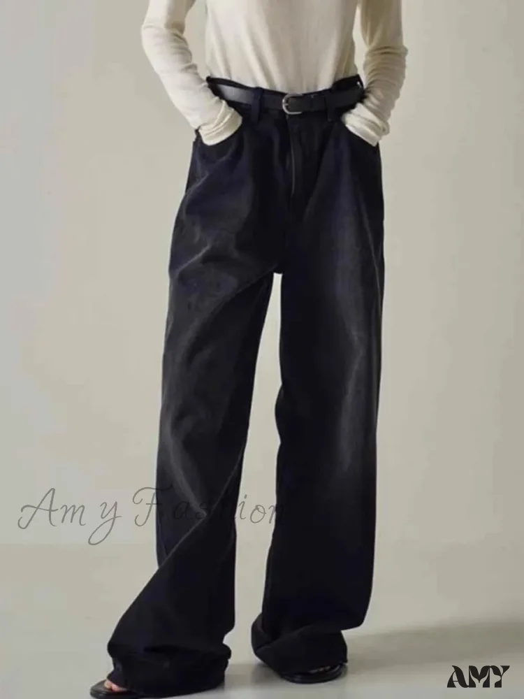 Amy Fashion - Spring Fall New High-waisted Wide-leg High Quality Long Baggy Y2K Jean - Image 4