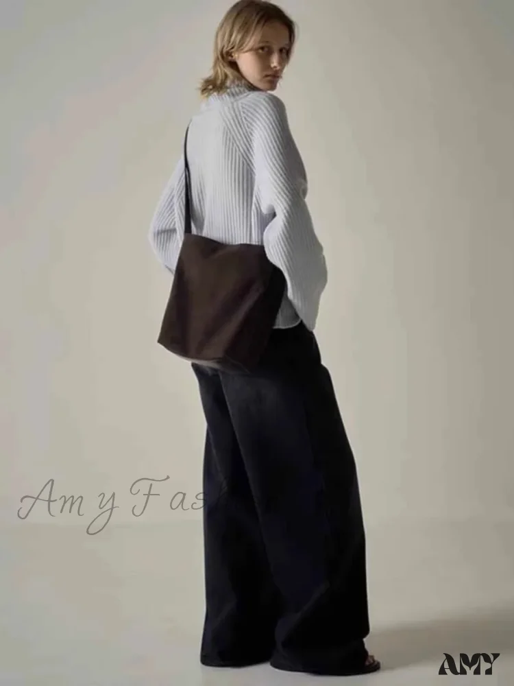 Amy Fashion - Spring Fall New High-waisted Wide-leg High Quality Long Baggy Y2K Jean - Image 5
