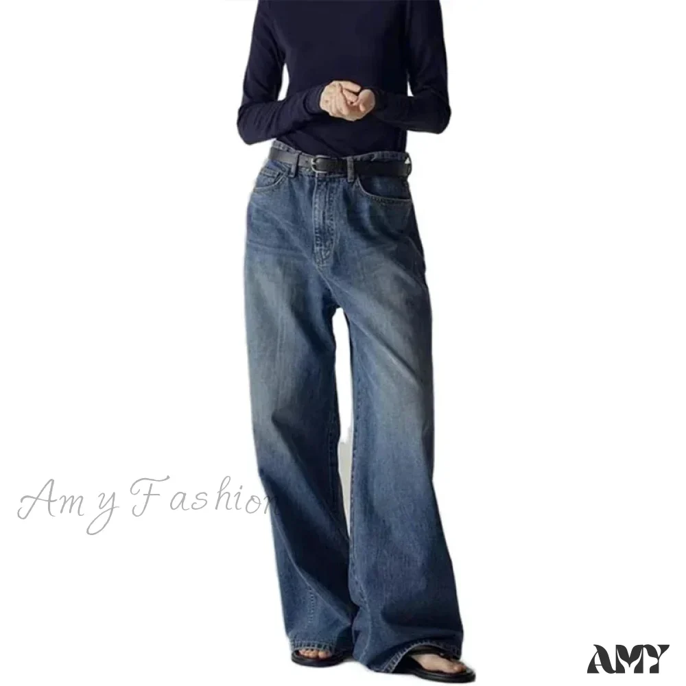Amy Fashion - Spring Fall New High-waisted Wide-leg High Quality Long Baggy Y2K Jean - Image 6