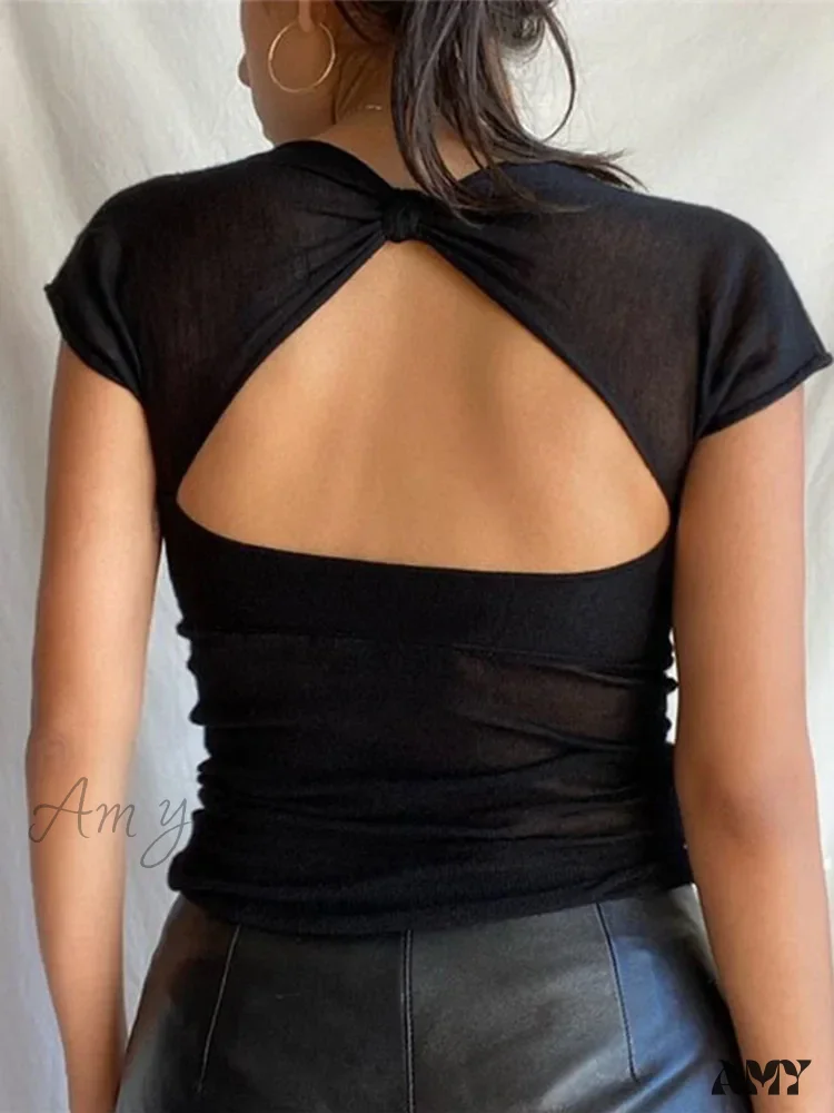 AMY FASHION - Square Collar Backless Elegant Skinny Streetwear Crop Top - Image 5