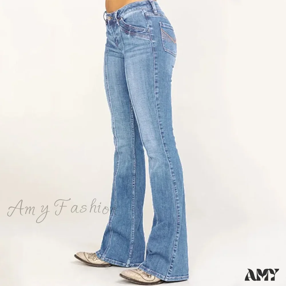 Amy Fashion - Stretch Casual Flare Women's High Waisted Butt-lifting 2024 Spring Summer for Woman Streetwear Raw Edge Flared Denim Jean - Image 3
