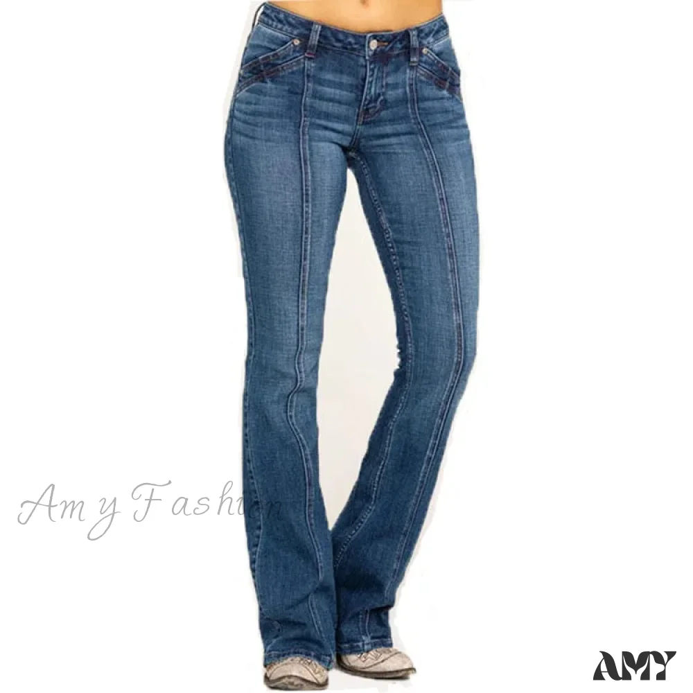 Amy Fashion - Stretch Casual Flare Women's High Waisted Butt-lifting 2024 Spring Summer for Woman Streetwear Raw Edge Flared Denim Jean - Image 7