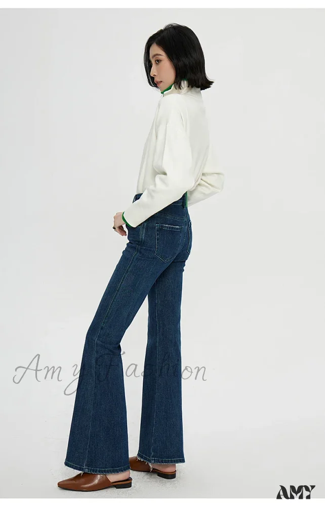 Amy Fashion - Stretch Flare High Waist Slim Flare Ladies Casual Streetwear Denim Jean - Image 2