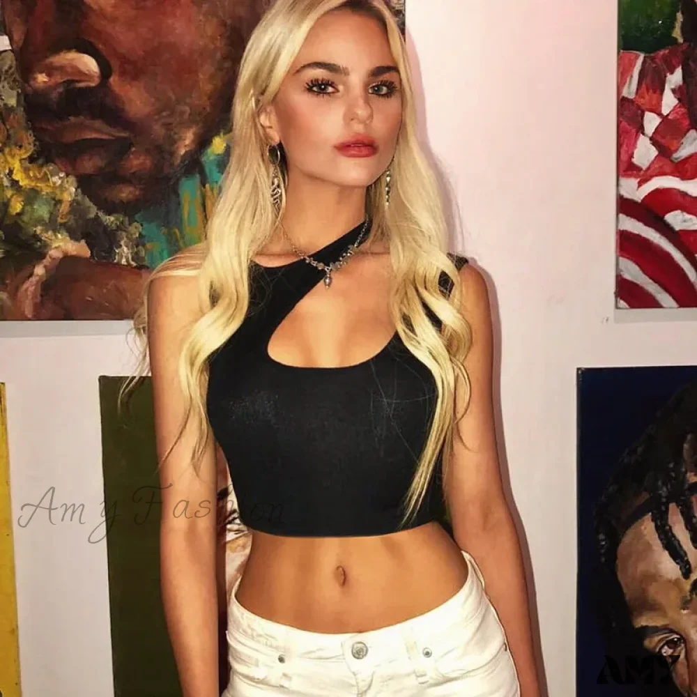 AMY - Summer Sleeveless Slim Black Tanks Crop Top - Image 4