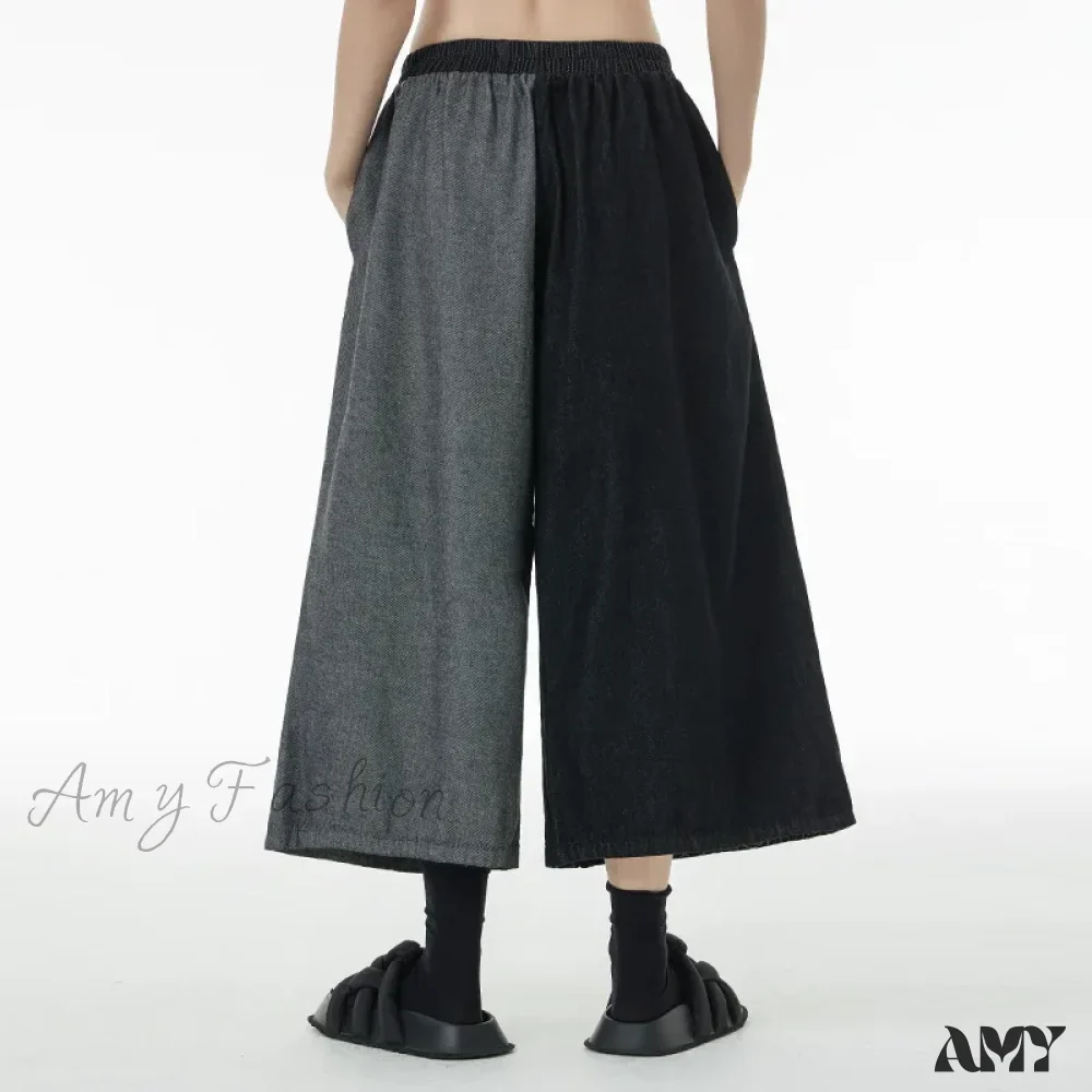 Amy Fashion - Women Patchwork Casual Denim High Elastic Waist Personality Fashion Loose Wide Leg Korea 2024 Spring Autumn New Jean - Image 4