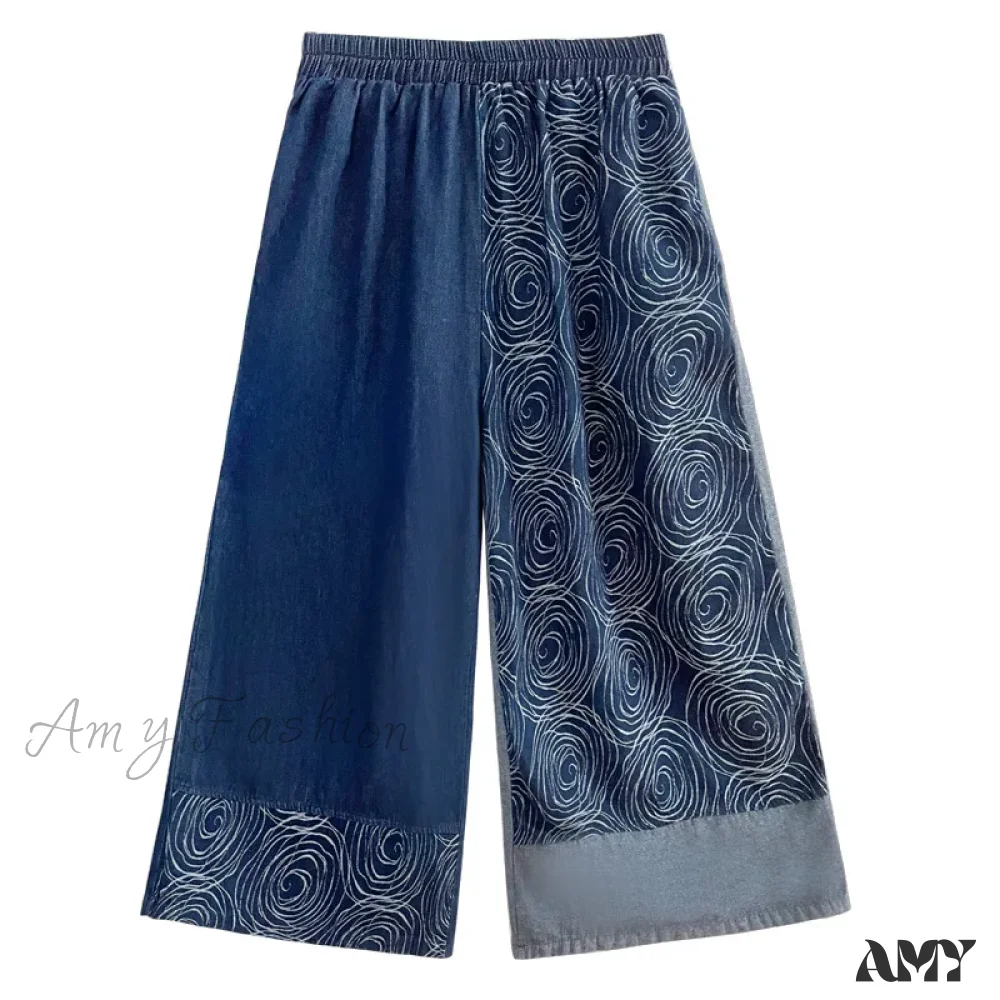 Amy Fashion - Women Patchwork Casual Denim High Elastic Waist Personality Fashion Loose Wide Leg Korea 2024 Spring Autumn New Jean - Image 5